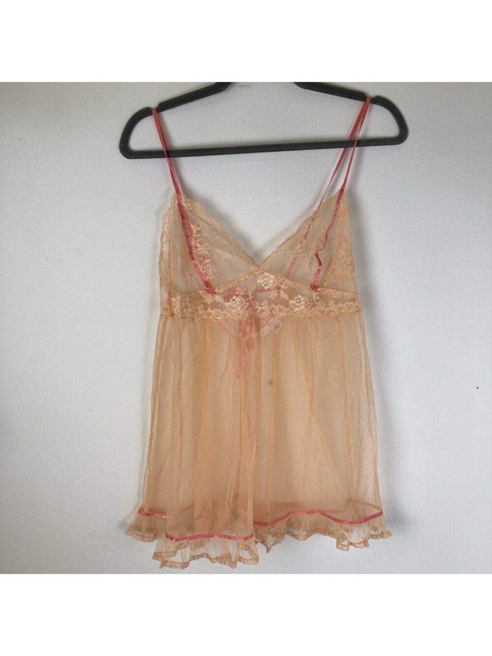 Vintage Y2K Victorias Secret Lace Floral Cami Size Small Peach Mesh Ruffle
